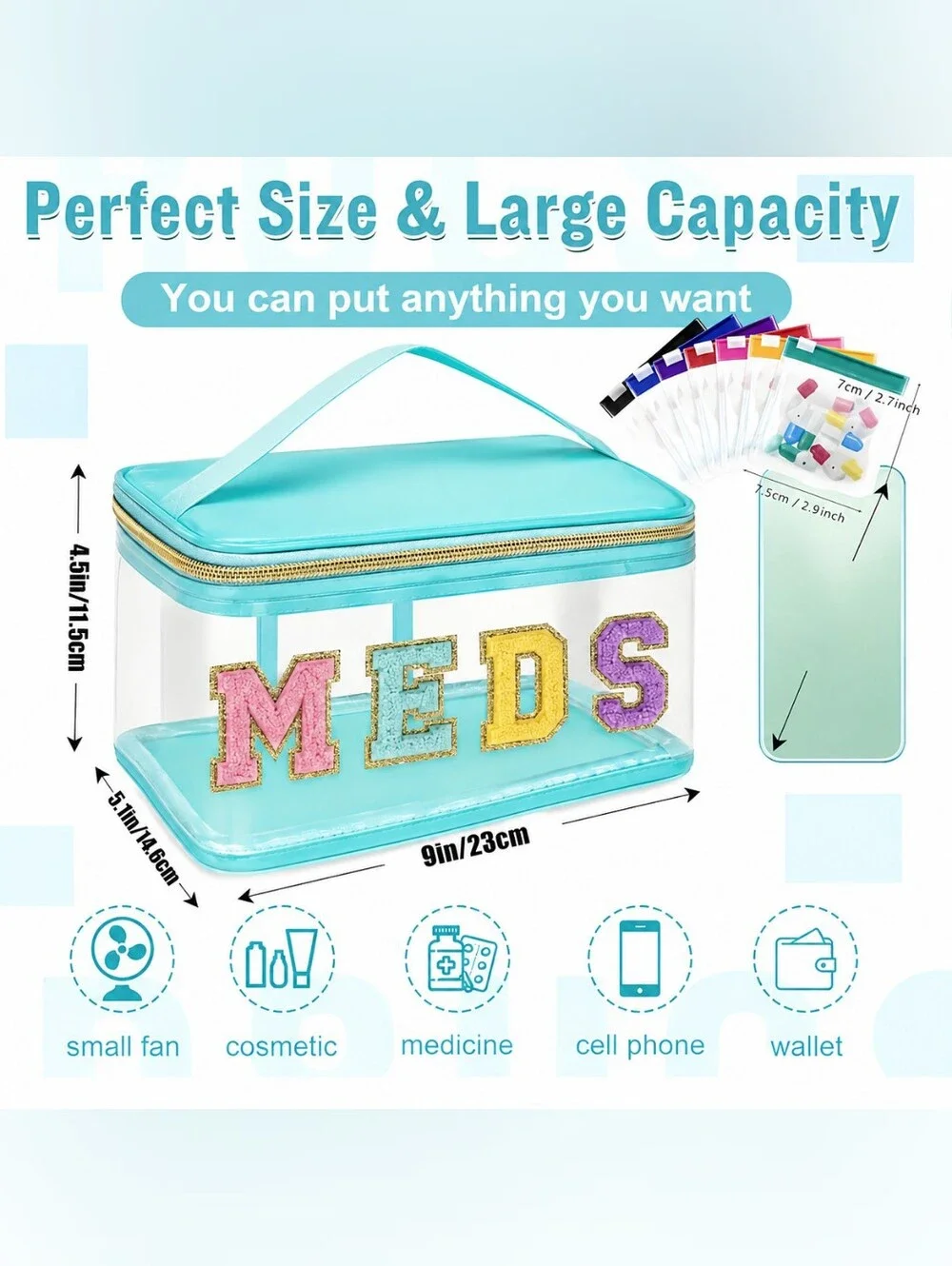 MEDS Travel Organizer Bag Portable Cosmetic Case Pink Gold Zip Up Glam Gift New